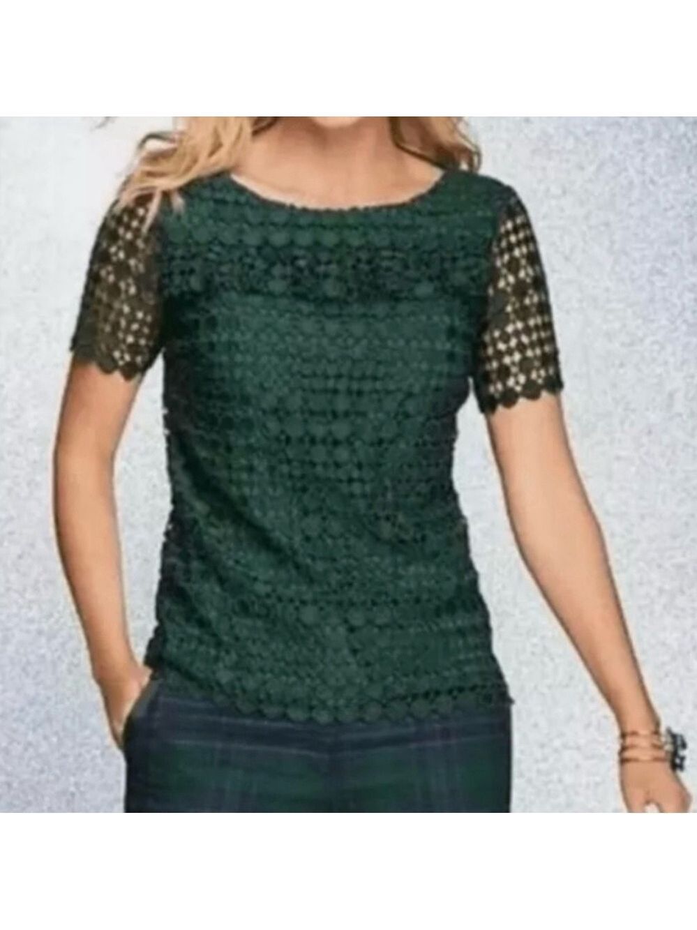 RSVP Talbots Lined Green Circle Lace Top Tie At Neck Medium EUC